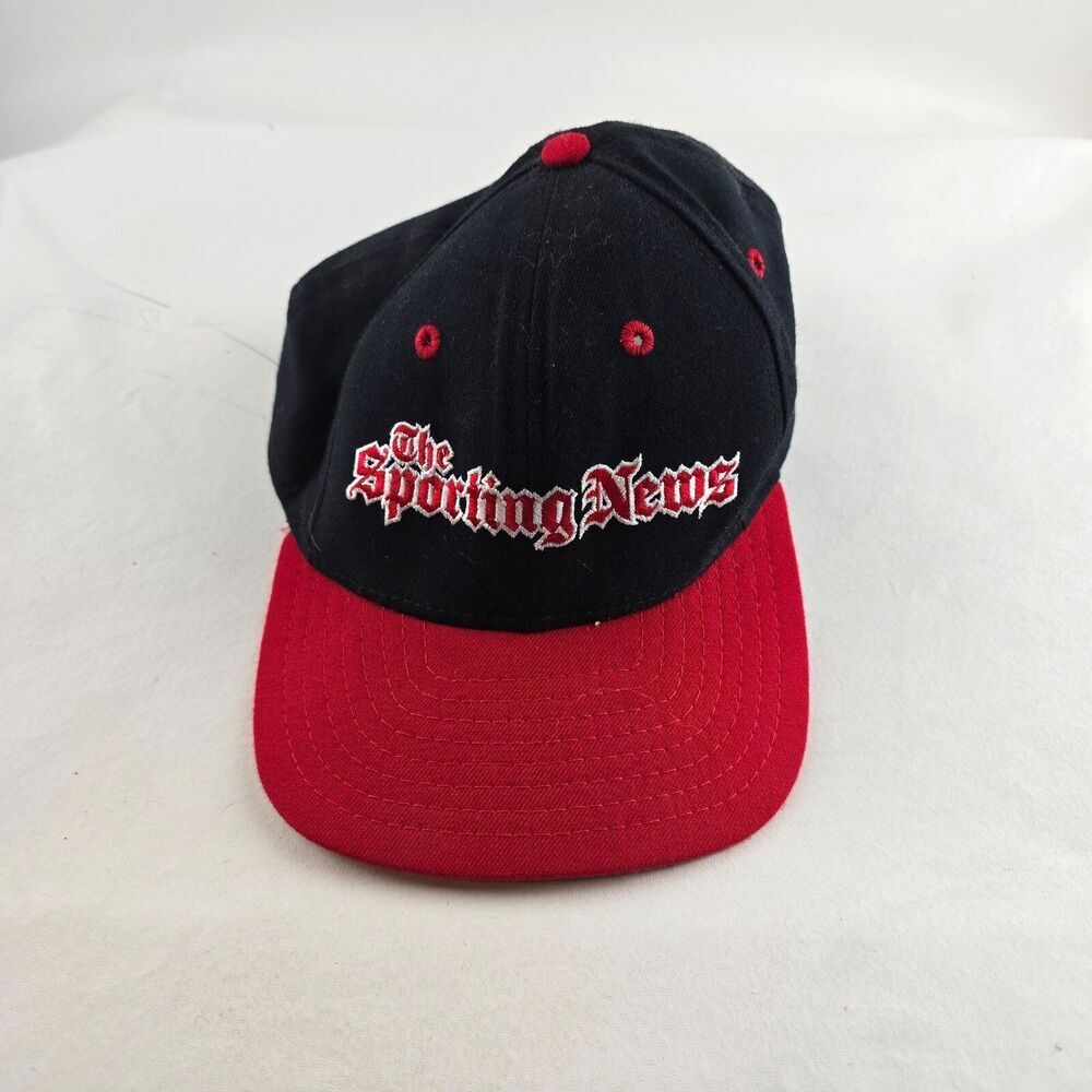 Vintage The Sporting News Hat Men Adjustable Snapback Black Red New Era USA Made